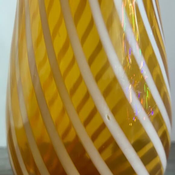 VNTG MCM Hand Crafted White/Amber Spiral Glass Hourglass Shaped Jar Style Vase - Picture 8 of 9